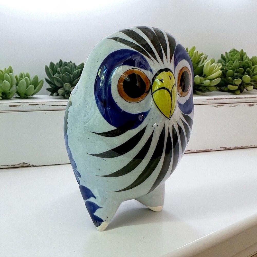 Mexican Tonala Pottery Owl Figurine – Handcrafted & Signed CAT 124